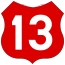The number "13" on a red background
