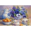 Still life, flowers, tea set