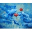 Red flowers on blue background