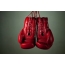 Red boxing gloves on gray background