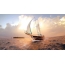 Sunset on the sea, sailboat