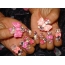 Nails decorated with beads and rhinestones