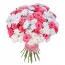 Balta chrizantema, rožinės rožės