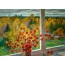 पेंट केलेले चित्र खिडकीच्या बाहेर शरद ऋतूतील आहे