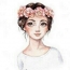Menina em uma coroa de flores