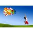 Girl with balloons on the desktop