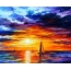 Jūros, burlaivio, saulėlydžio paveikslėlis